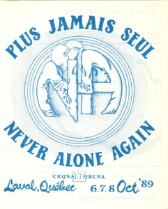 event flyer displaying a drawing of two people hugging and forming an NA symbol